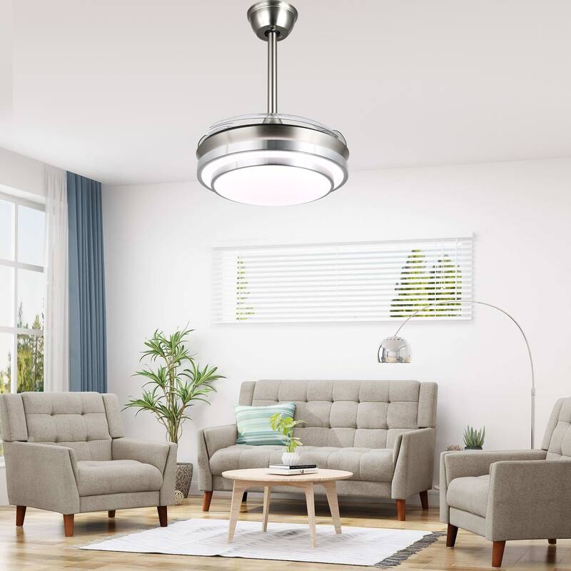 Bella Depot 36" Modern Retractable Ceiling Fan with Dimmable Led Light and Remote, 6-Speed Reversible DC Motor