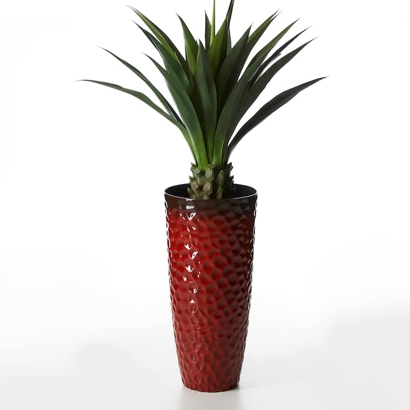 Glitzhome 31"H Set of 2 Oversized Eco-Friendly PP and Stone Honeycomb Textured Red Tall Plastic Planter