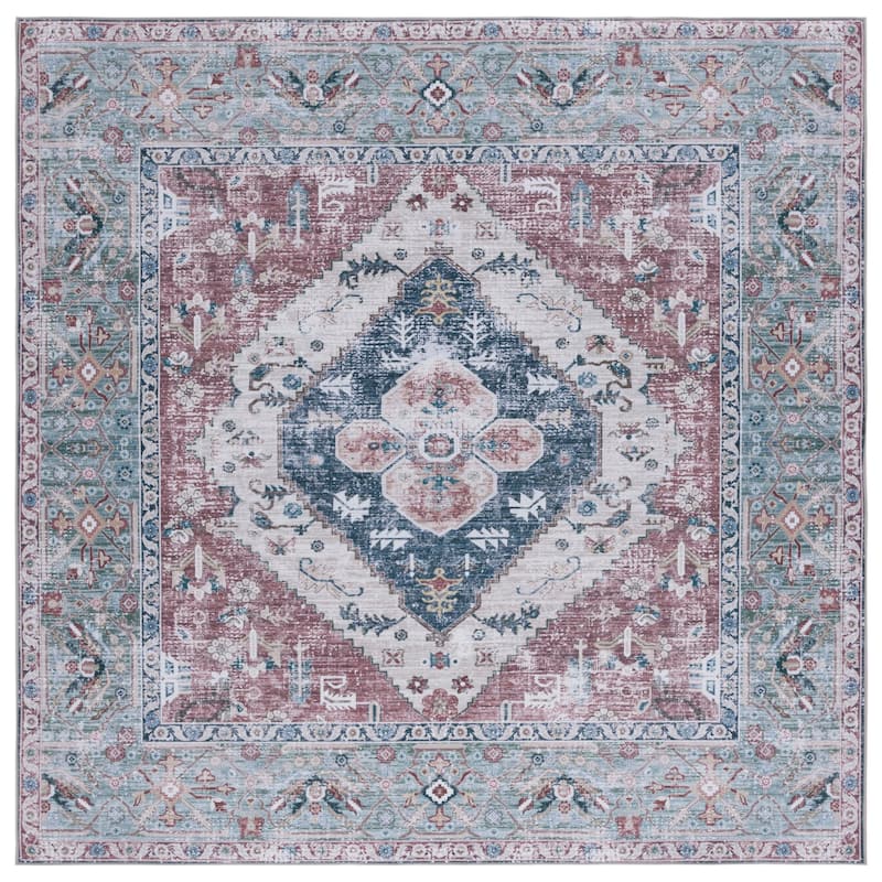 SAFAVIEH Tucson Machine Washable Slip Resistant Mettie Oriental Distressed - 6' x 6' Square - Rust/Navy - Square