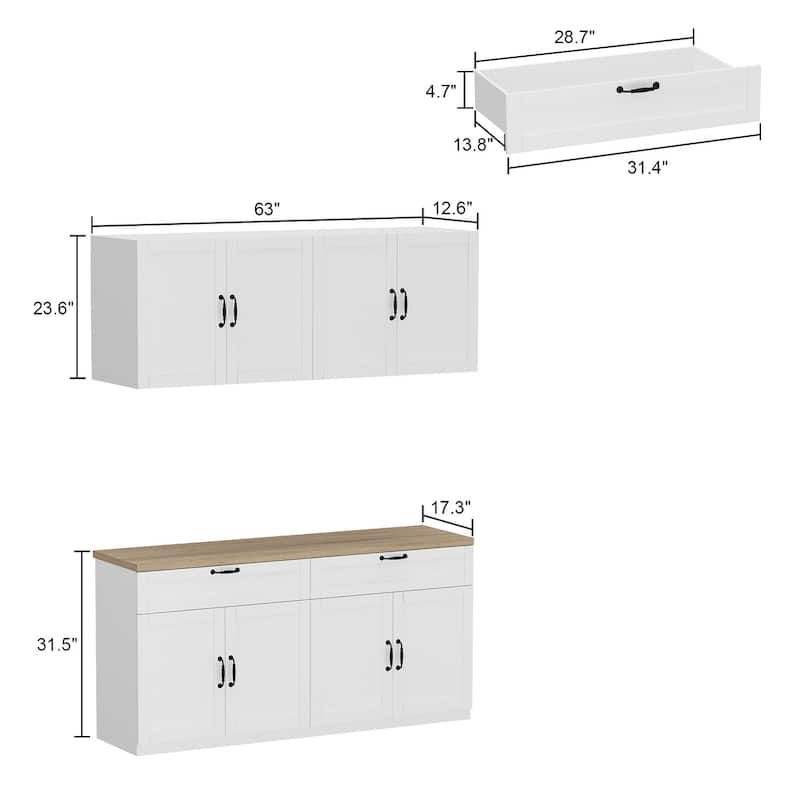 Storage Cabinet Kitchen Pantry Garage Wall Floor and Wall Cabinet Set