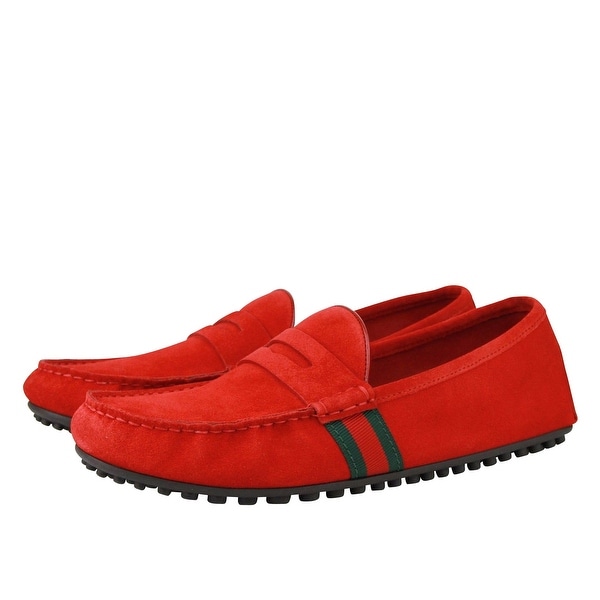 red suede gucci loafers