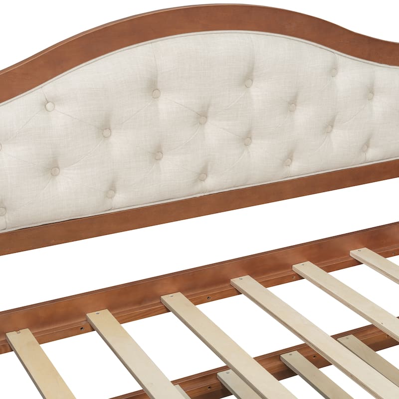 Twin Daybed with Trundle, Twin Size Daybed with 2 Storage Drawers, Wooden Sofa Bed with Upholstered Button Tufted Backrest