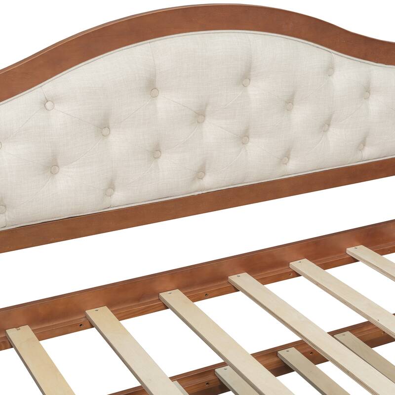 Wooden Frame Day Bed, Twin Size Daybed with Trundle Bed, Upholstered Tufted Button Backrest Sofa Bed with 2 Storage Drawers