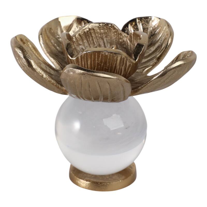 Metal Sculpture Flower Statue with Orb Base Decorative Style - 5" Gold - 5.5" x 5.5" x 5"