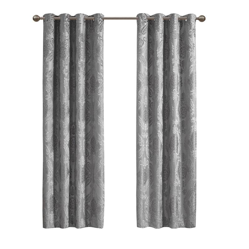 Knitted Jacquard Paisley Total Blackout Grommet Top Curtain Panel(Only 1 Pc Panel)