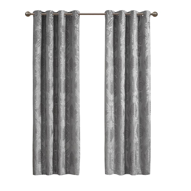 Knitted Jacquard Paisley Total Blackout Grommet Top Curtain Panel(Only 1 Pc Panel