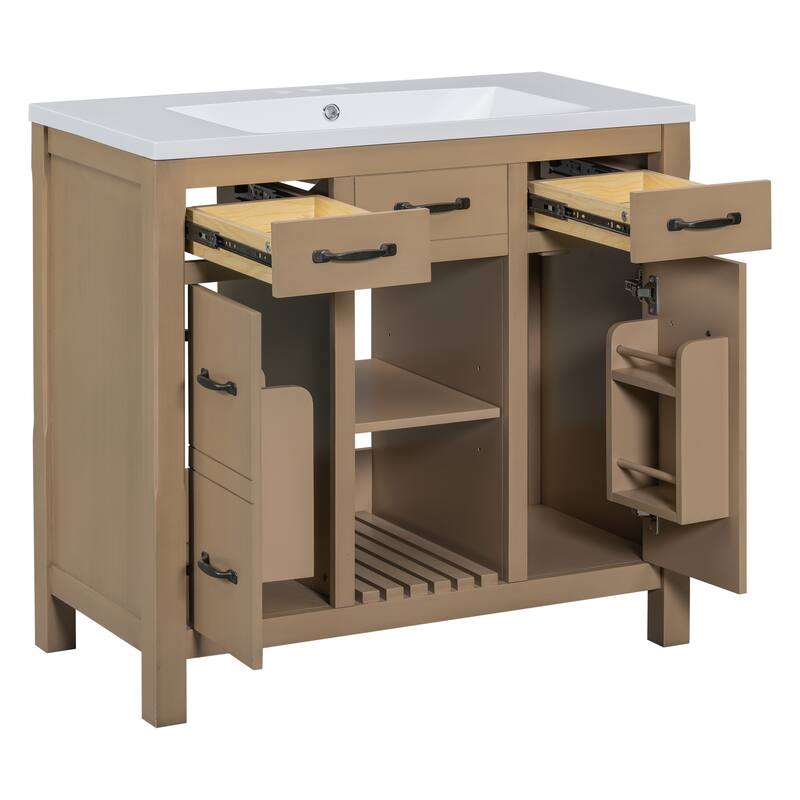 36" Solid Wood Frame Bathroom Cabinet