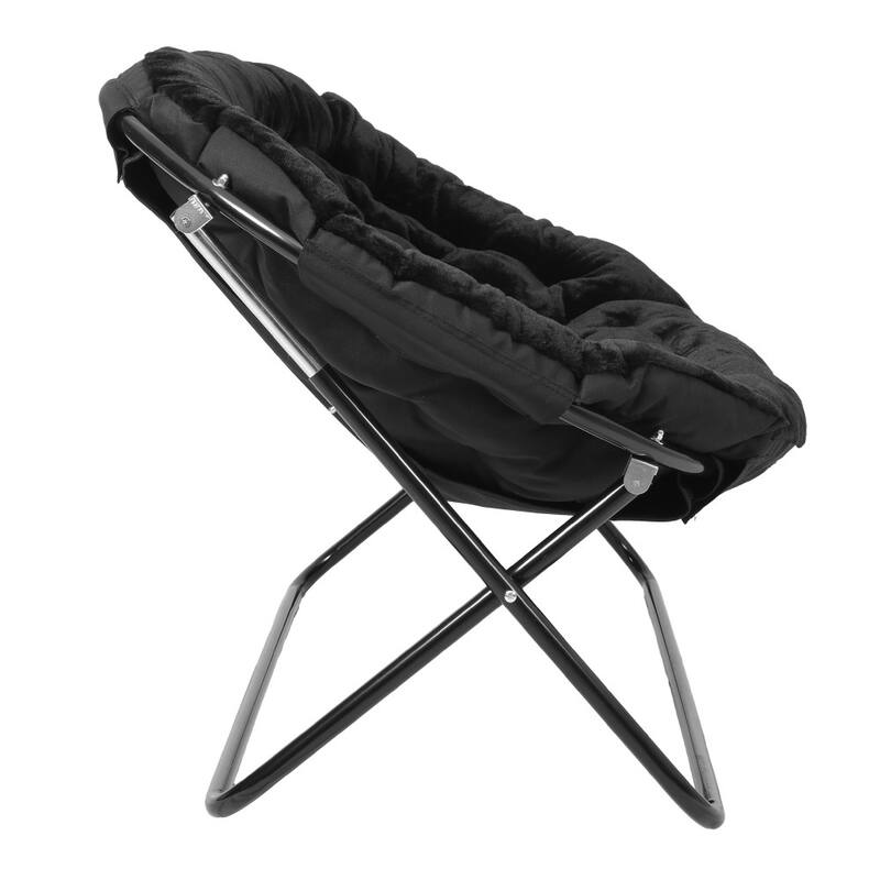 Folding Synthetic Fur Double Saucer Chair with Steel Frame - 27.5"D x 55.5"W x 33.5"H