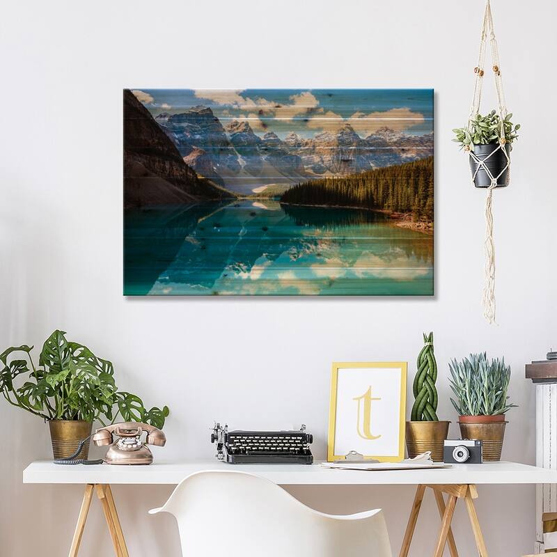 Moraine Lake And The Ten Peaks I Print On Wood by Matteo Colombo - Multi-Color