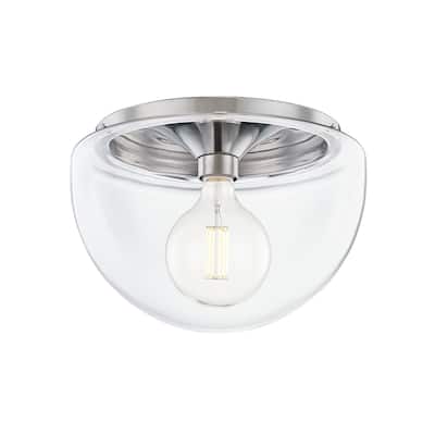 Mitzi by Hudson Valley Grace 14-inch Polished Nickel Flush Mount, Clear Glass
