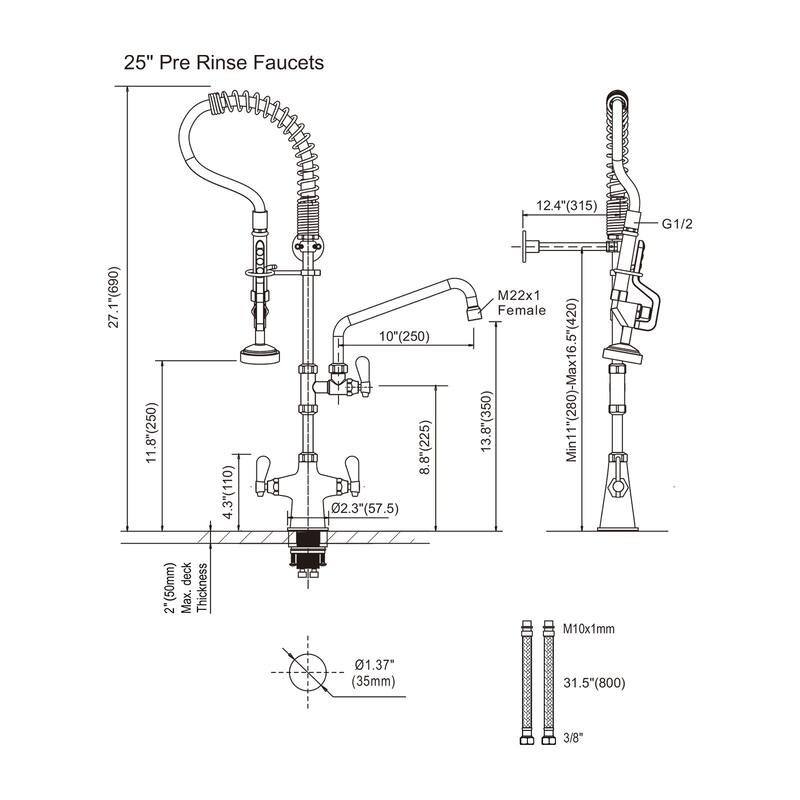 WOWOW Triple Handle Pull Down Kitchen Faucet with Pre Rinse Sprayer