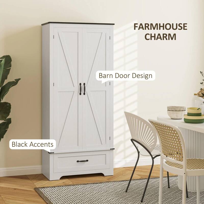72" Farmhouse Kitchen Pantry Cabinet with Adjustable Shelves