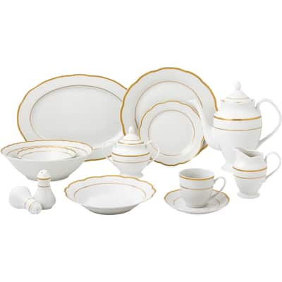 57 Piece Gold Wavy Dinnerware Set-Porcelain China Service for 8 People-Gloria
