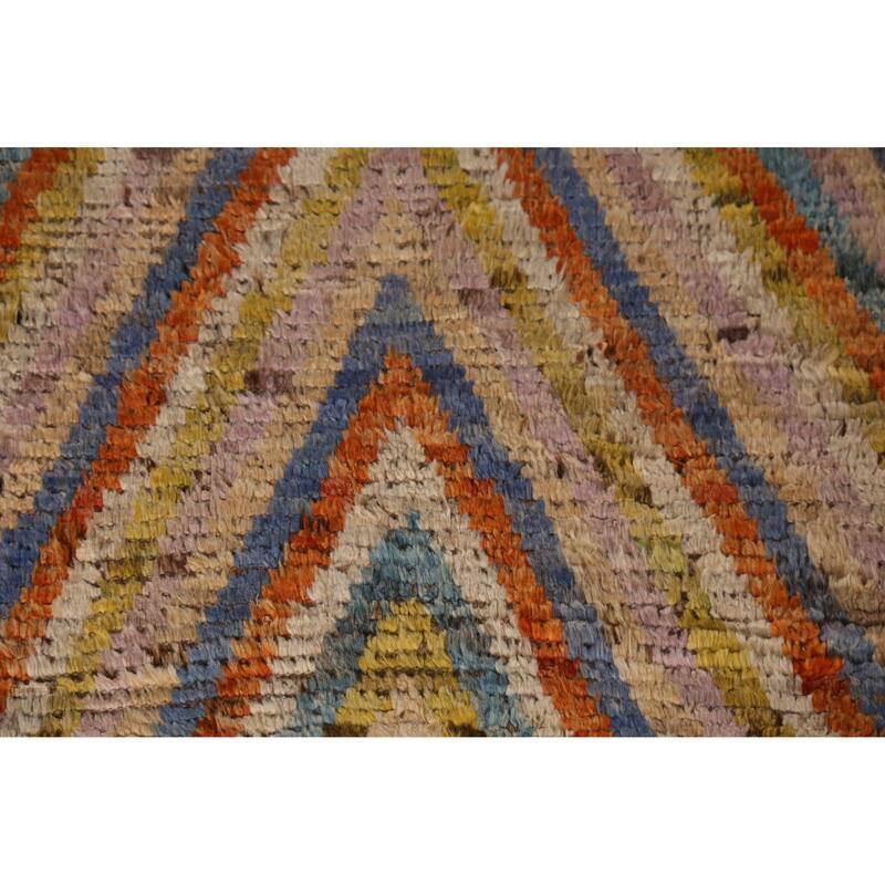 Chevron Style Moroccan Runner Rug Handmade Wool Carpet - 2'10" x 9'7"