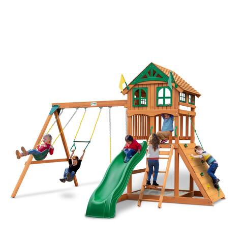 Gorilla Playsets Avalon Wood Swing Set with Wood Roof - Amber