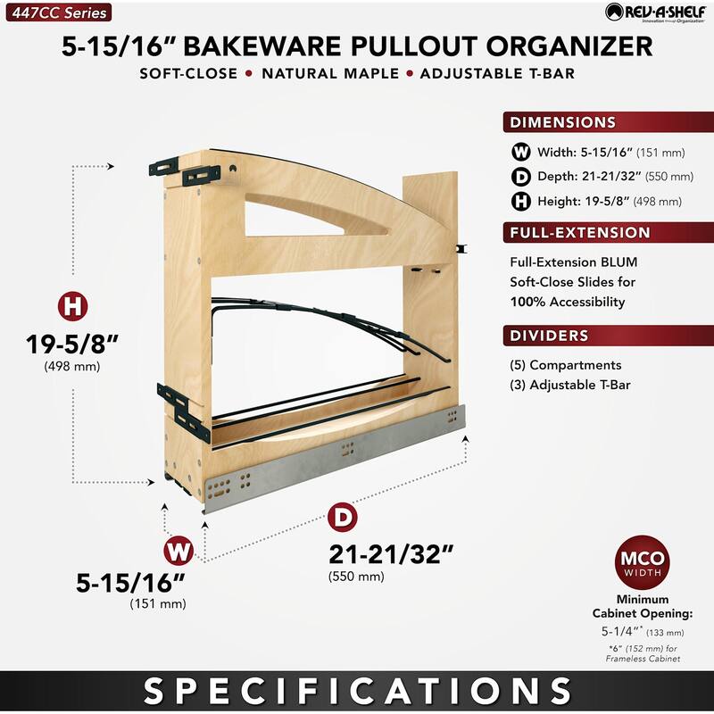 Rev-A-Shelf 447CC-BCSC-5 Craftsman 5-15/16" Wide Solid Maple Pull Out