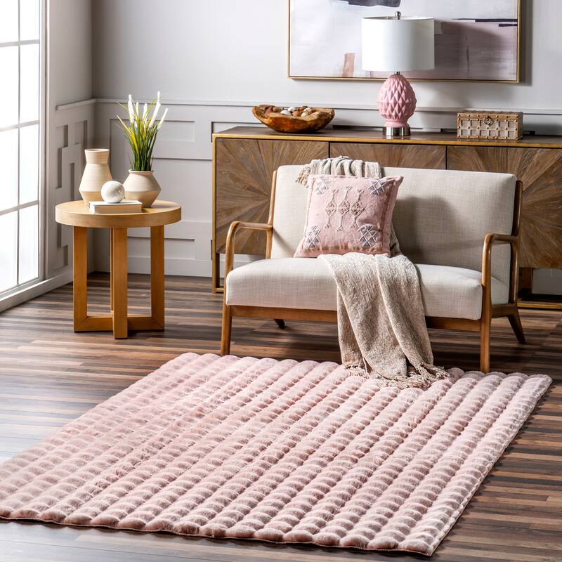 Nuloom Jeni Solid Plush Machine Washable Area Rug - 3' 9" x 6' - Blush - Rectangle