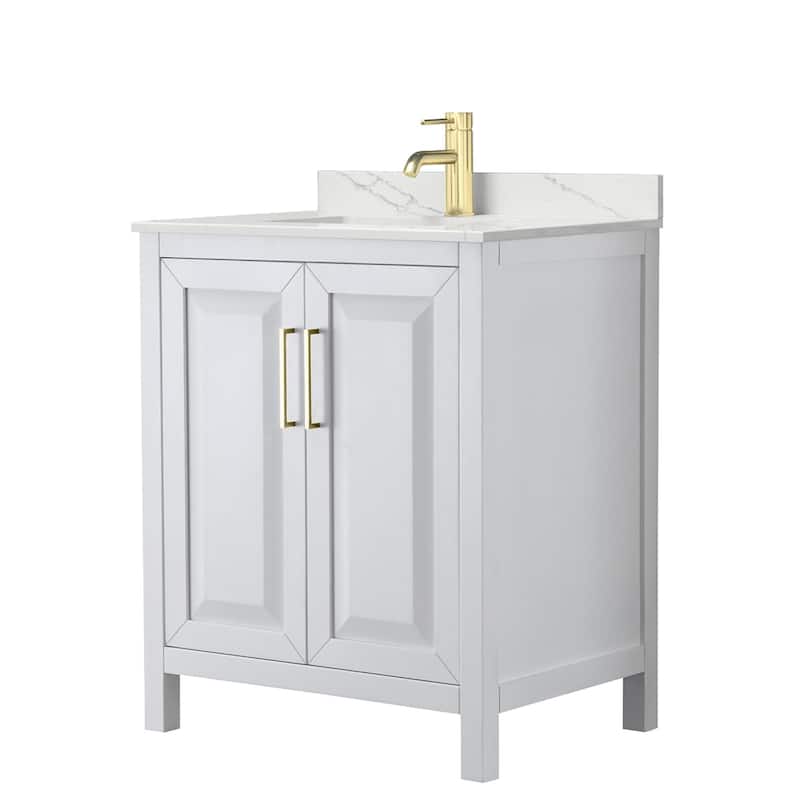 Wyndham Collection WCV252530S-QTZ-UNSMXX Daria 30" Free Standing - White / Giotto Quartz Top / Brushed Gold Hardware
