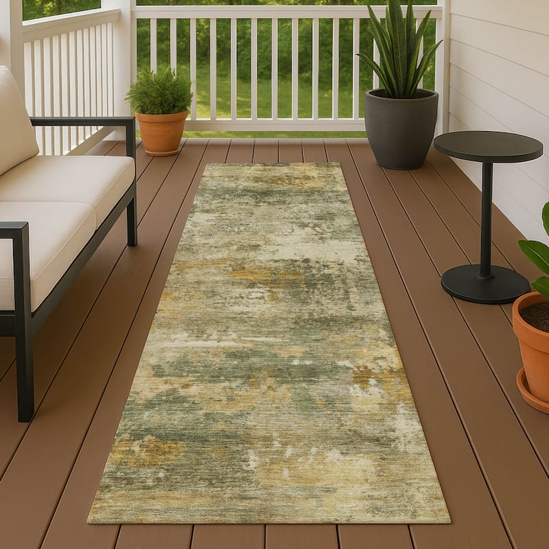 Machine Washable Indoor/ Outdoor Modern Blend Chantille Rug - Sage - 2'3" x 7'6"