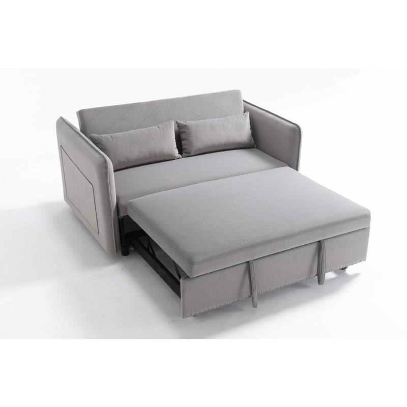 55" Velvet Small Loveseat Lounge Couches with 2 Pillows and Reclining Backrest - 2 Seat