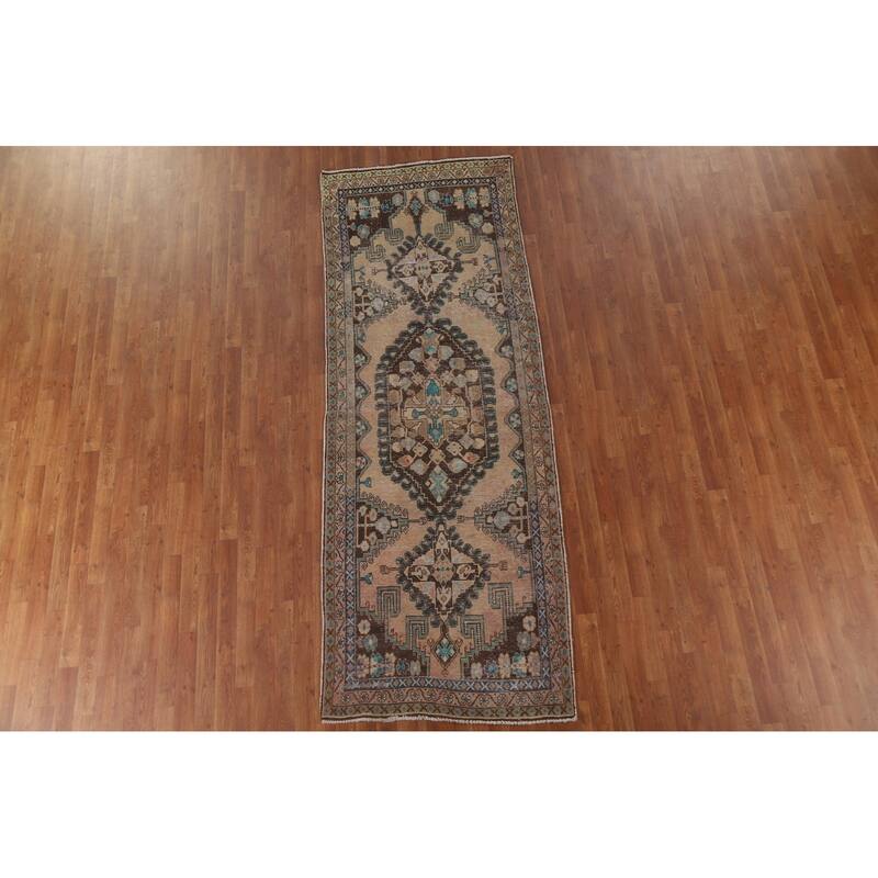 Hamedan Persian Antique Runner Rug Handmade Wool Carpet - 3'6" x 9'7"