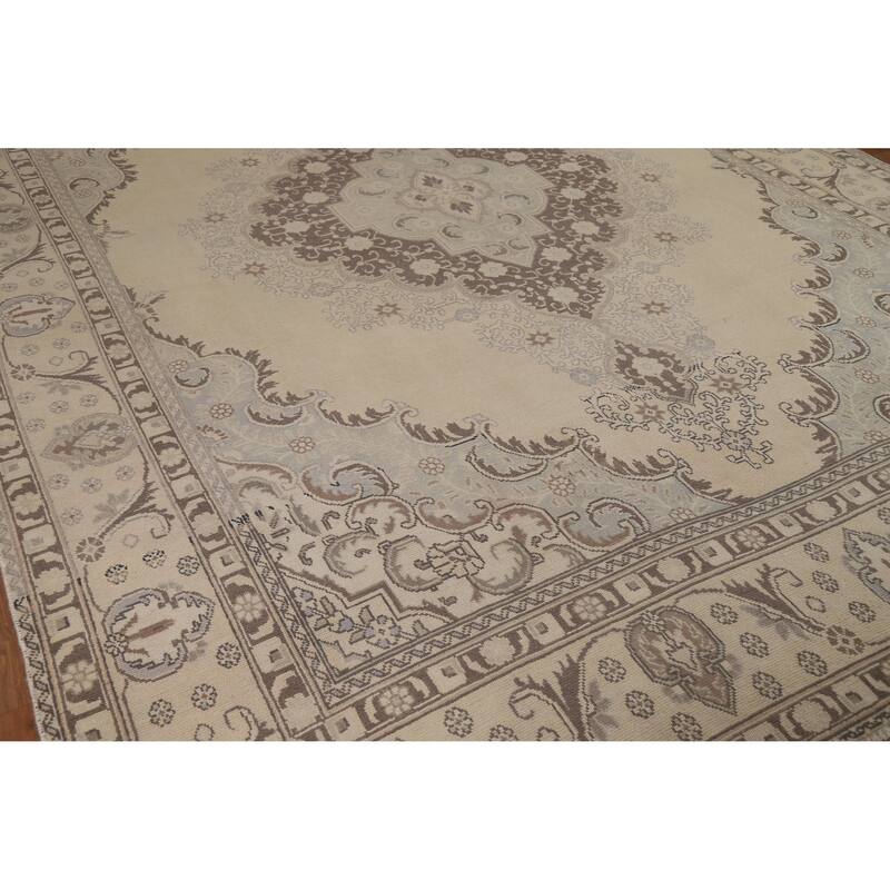 Tabriz Persian Vintage Area Rug Bedroom Hand-Knotted Wool Carpet - 9'6" x 12'11"
