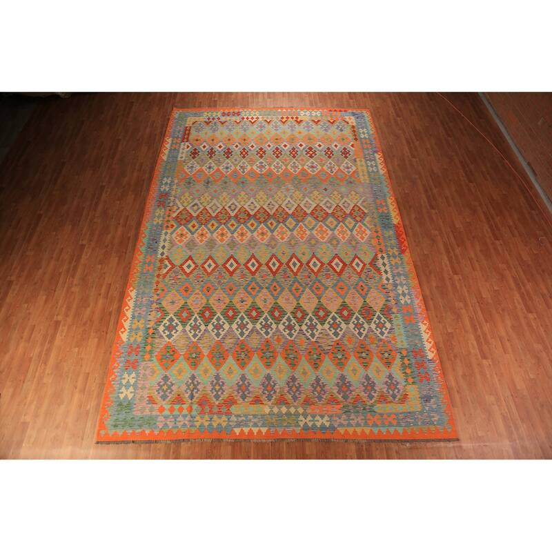 South Western Style Kilim Large Rug Flatweave Oriental Wool Carpet - 10'3"x 16'2"