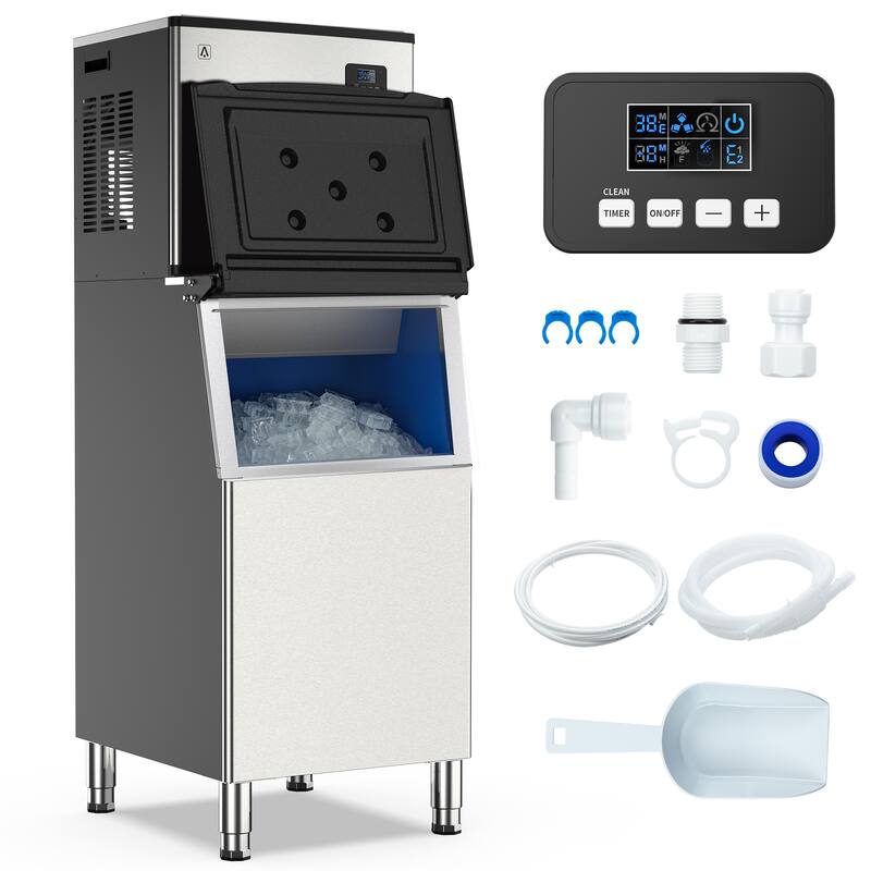 Commercial Ice Maker Machine, 350lbs/24H with 220 Lbs Storage Bin