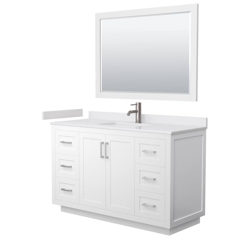 Miranda Single Vanity Set, Cultured Marble Top, 46-Inch Mirror - 54-Inch Single - White, Nickel Trim, White Cultured Marble Top