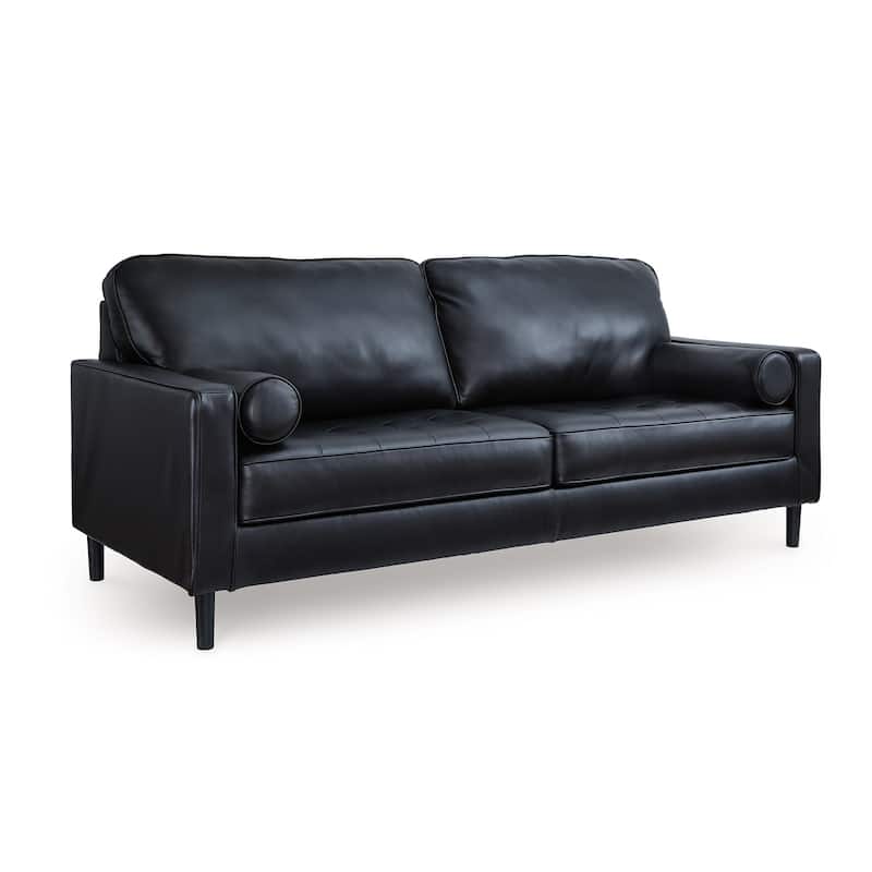 Bryc Sofa, 2 Bolster Pillows, 87 Inch Black Real and Faux Leather