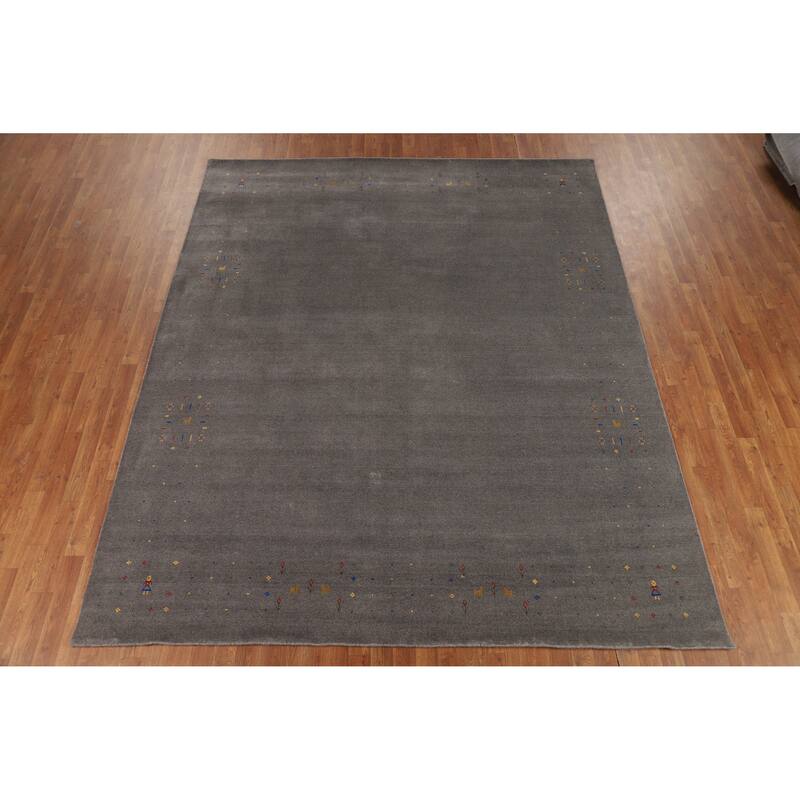 Tribal Gray Gabbeh Oriental Area Rug Handmade Wool Carpet - 8'2" x 9'11"