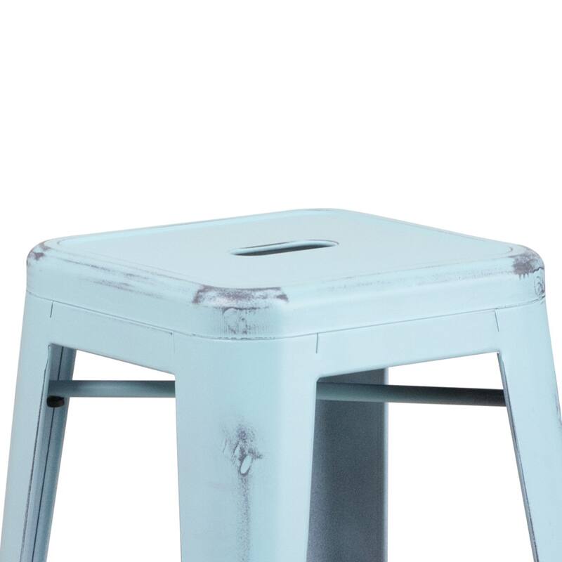 30" High Backless Distressed Metal Indoor-Outdoor Barstool - Patio Chair