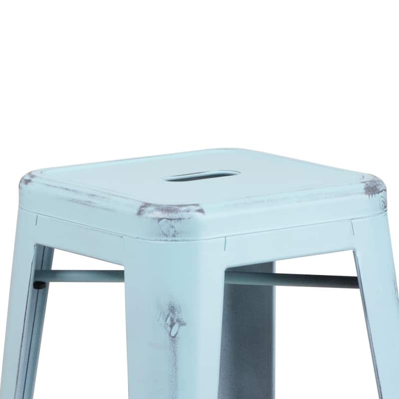 4 Pack 30"H Backless Distressed Metal Indoor-Outdoor Barstool