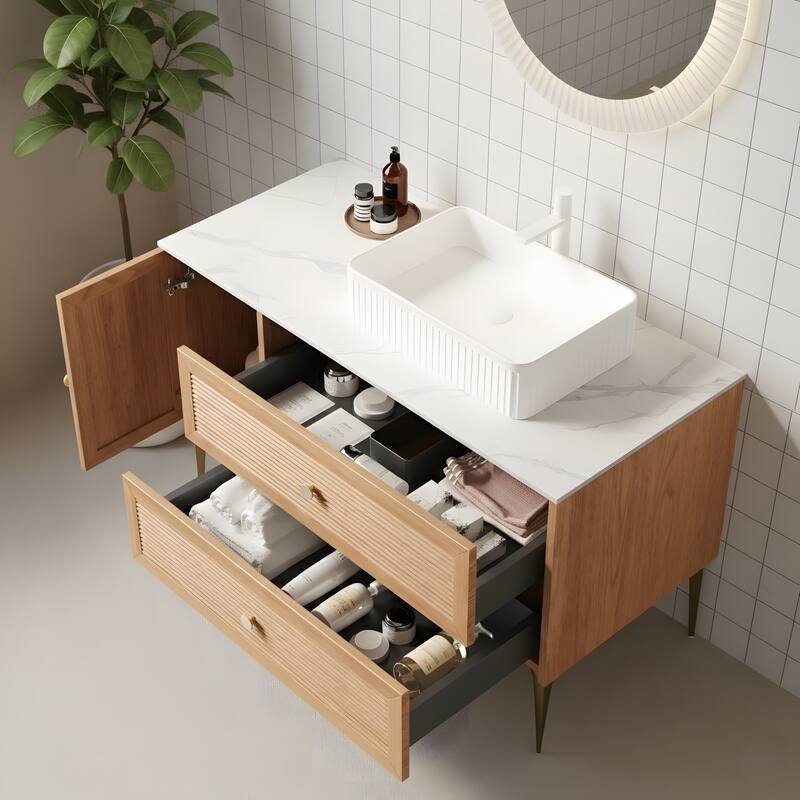 Freestanding Bathroom Vanity with Rectangular Ceramic Basin