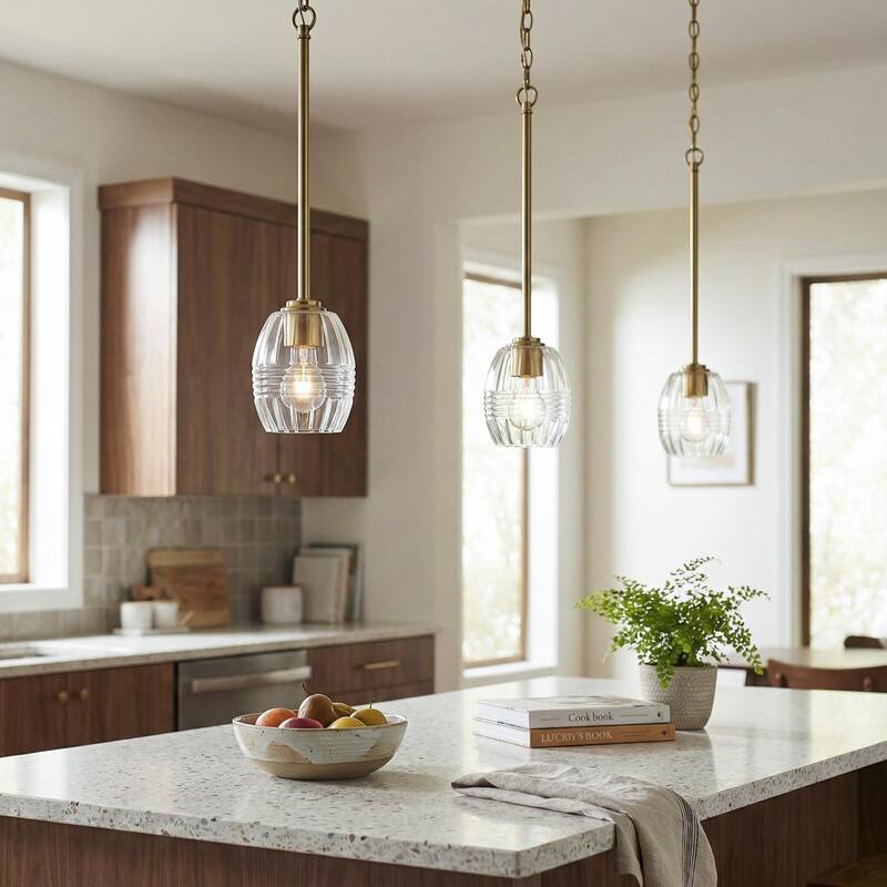Visa Single Pendant Hanging Light with Clear Glass Shade - Gold