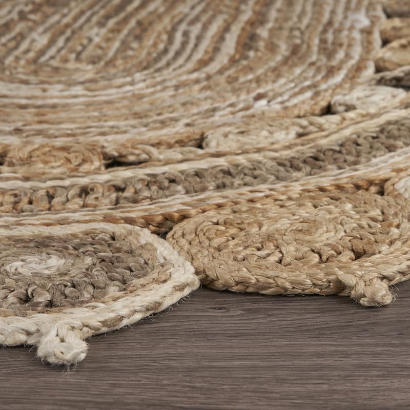 Sevita Braided Organic Jute Geometric Border Area Rug