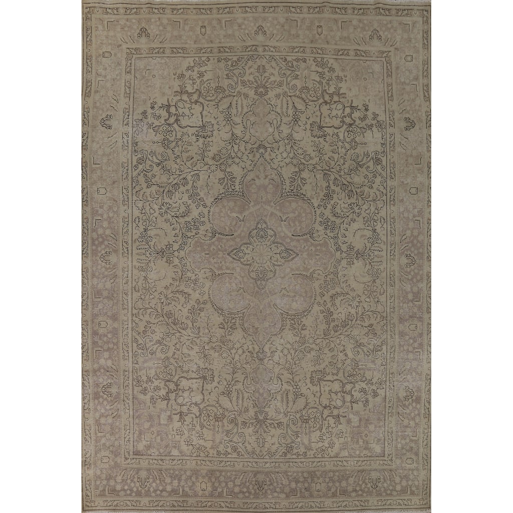 Distressed Tabriz Vintage Rug Hand-Knotted Oriental Wool Carpet - 9'9" x 12'6"