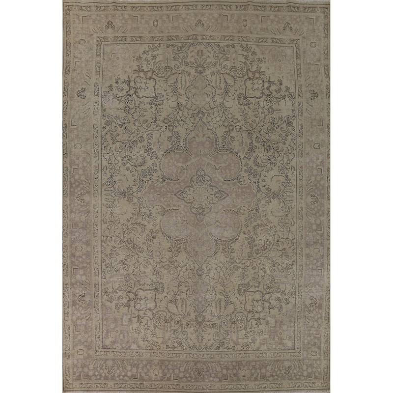 Distressed Tabriz Vintage Rug Hand-Knotted Oriental Wool Carpet - 9'9" x 12'6"