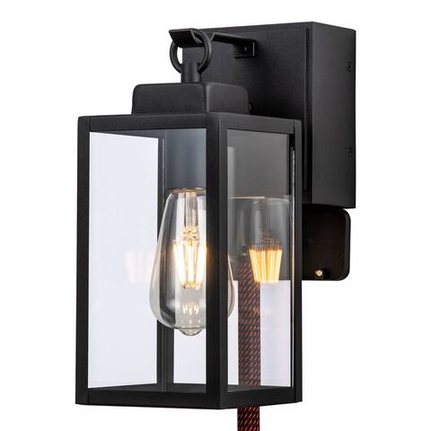 1-Light Matte Black Aluminum Outdoor Wall Lantern with GFCI outlet