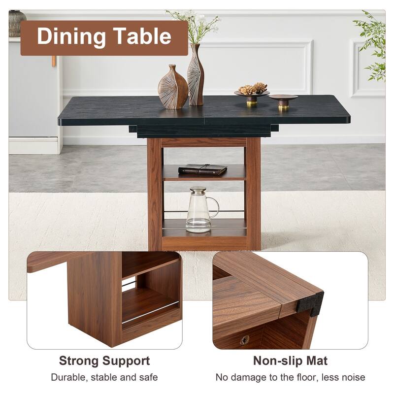 7-Piece Set, 59-71" Extendable Dining Table with PU Upholstered Dining Chairs