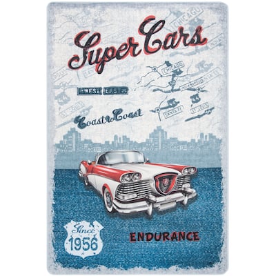 SAFAVIEH Daytona Machine Washable Slip Resistant Ziba Graphic Car