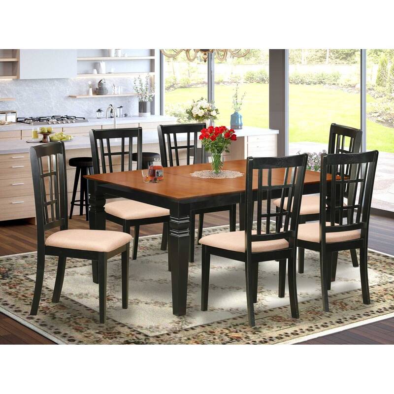 HomeStock 7-Piece Black and Cherry Finish Solid Wood Top Dining Table with 6 Chairs with Lattice Back