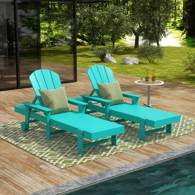 Polytrends Laguna Hdpe All Weather Outdoor Patio Pool Reclining Chaise Lounge With Arms And Wheels (Set Of 2)