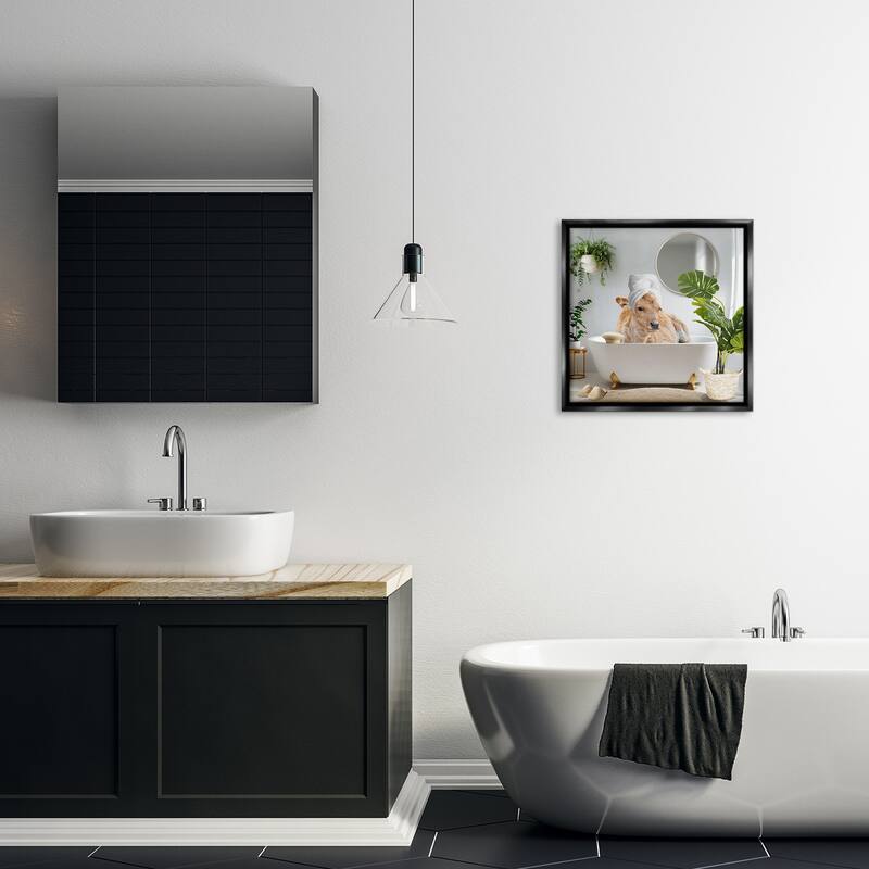 Stupell Pampered Cow in Bath Framed Floater Canvas Wall Art Design By CAD Designs