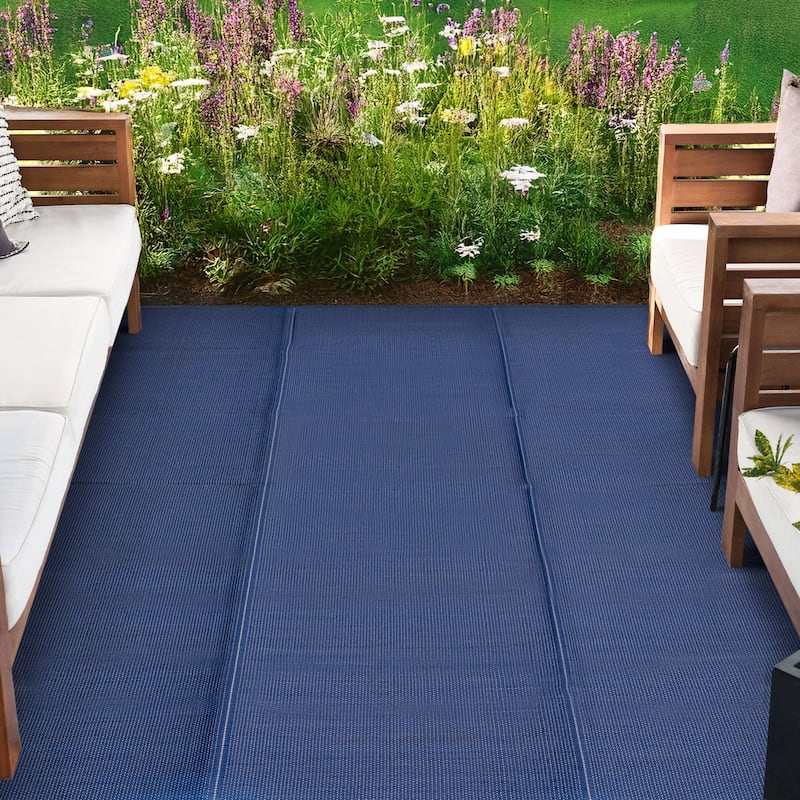 Lalune Beach Solid Color Indoor Outdoor Polypropylene Area Rug - 5' x 6'11'' - Navy