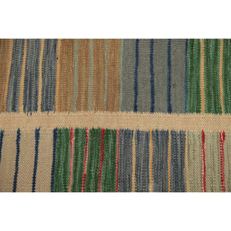 Hand Woven Oriental 100% Wool Carpet Southwestern Modern Multi-Colored Kilim Runner Rug - 10' 2'' X 2' 10''