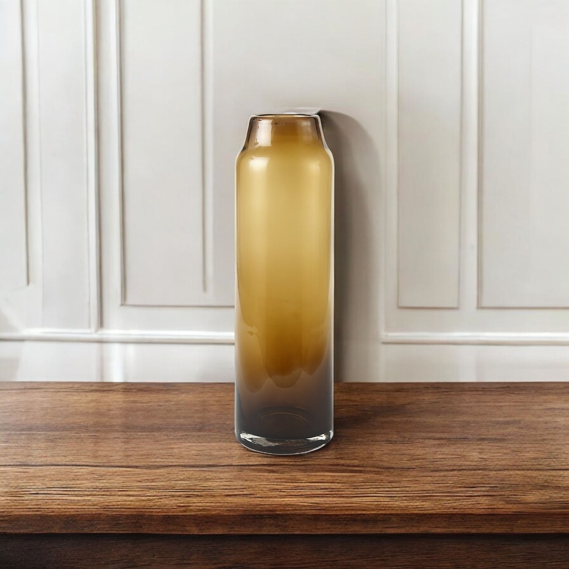 16-Inch Golden Brown Crystal Glass Cylinder Vase for Living Room Decor
