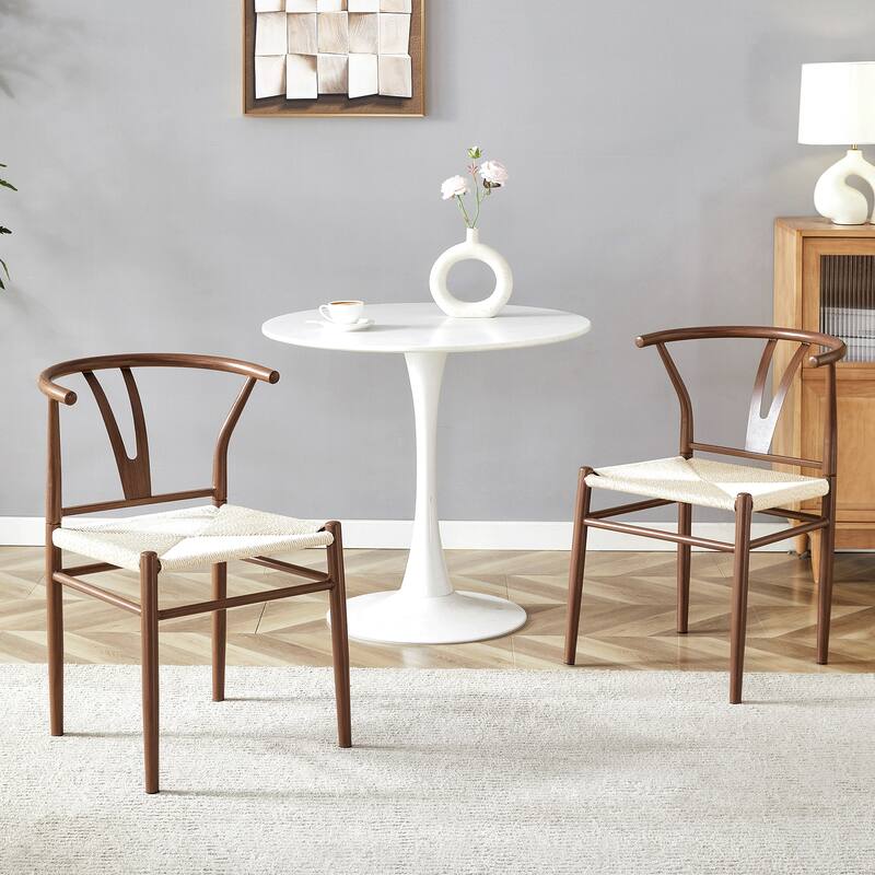 Y-shaped Medieval Style Armchair for Dining Table, Woven Seat (Set of 4)