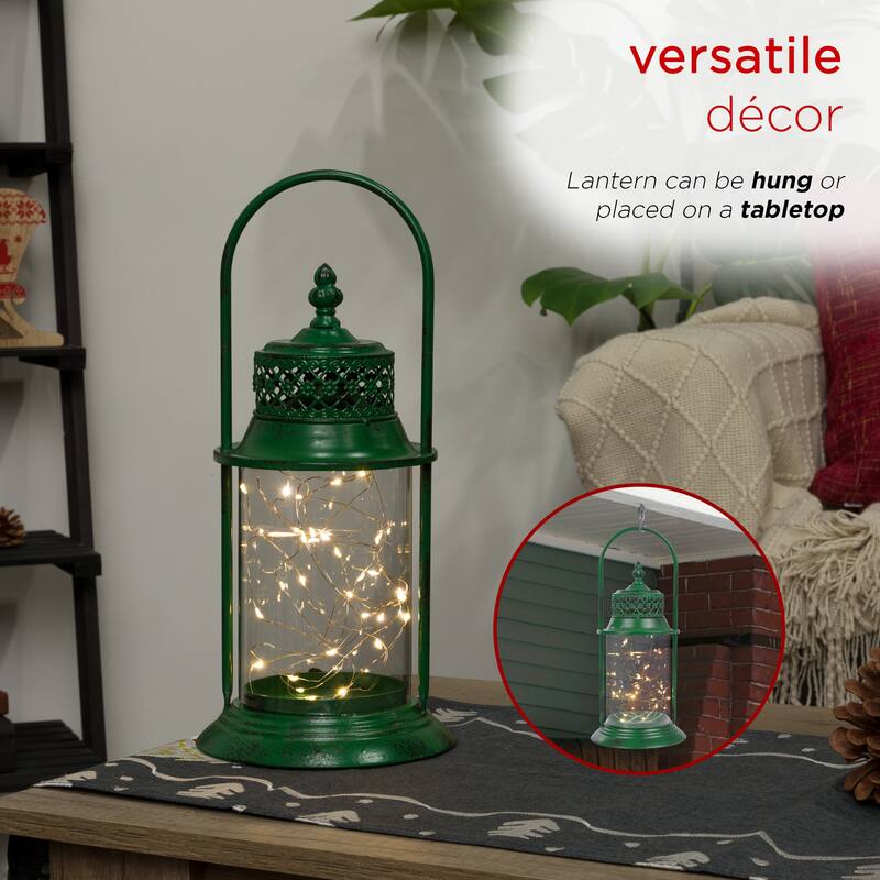 Alpine Corporation Antique Metal & Glass Lantern with Warm LED Lights