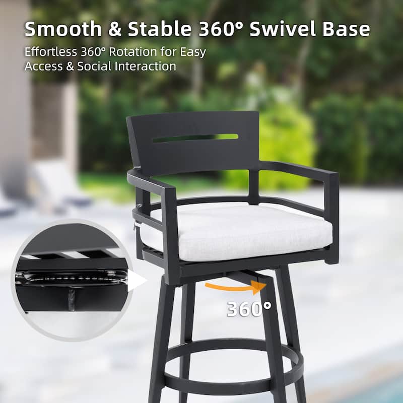 5-Piece Outdoor Patio Aluminum Bar Set with Marble-pattern Tabletop, 4 Swivel Bar Chairs, and Umbrella Hole